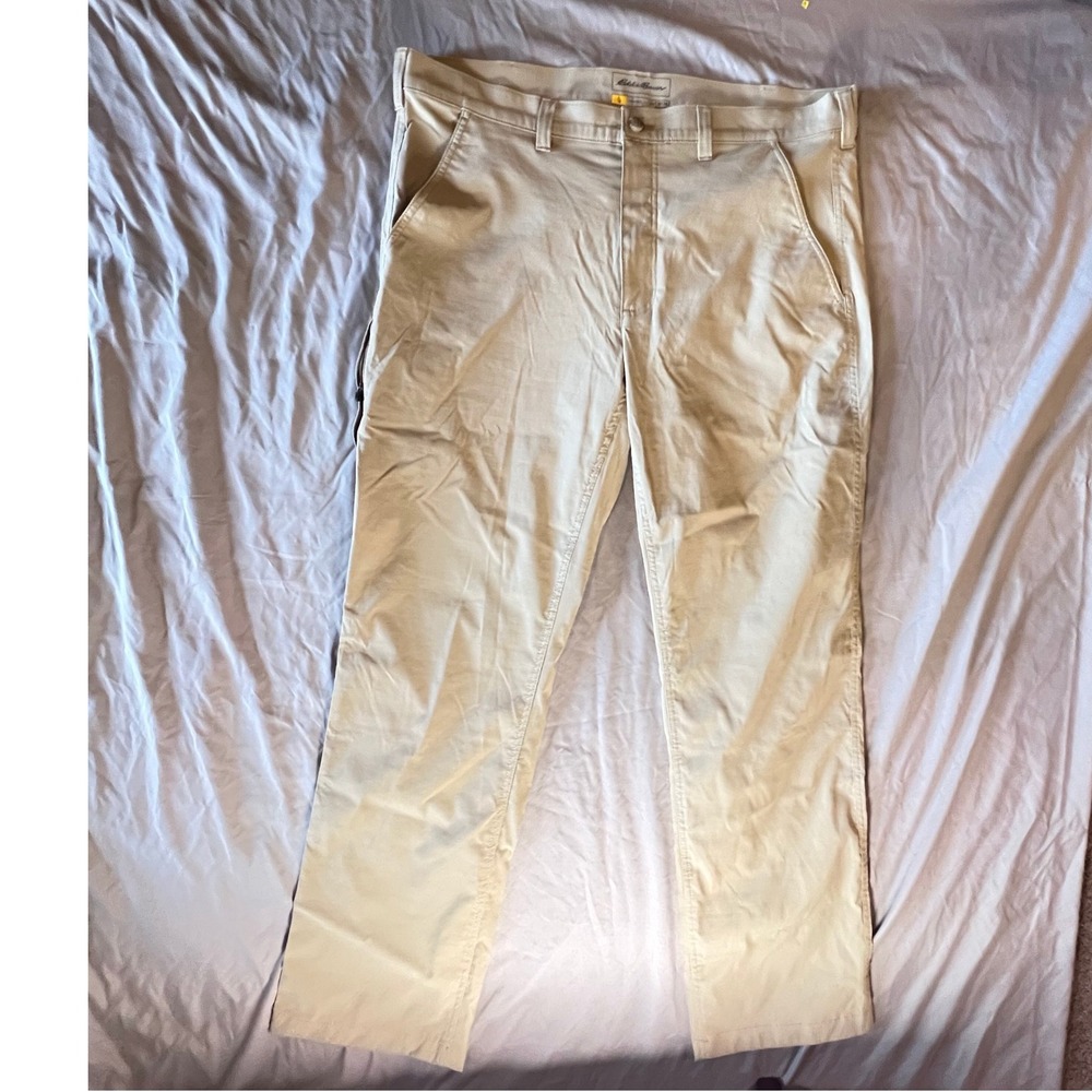 Eddie Bauer Travex Mens 38x34 Khaki Outdoor Travel Pants Zip Pocket - Picture 4 of 13